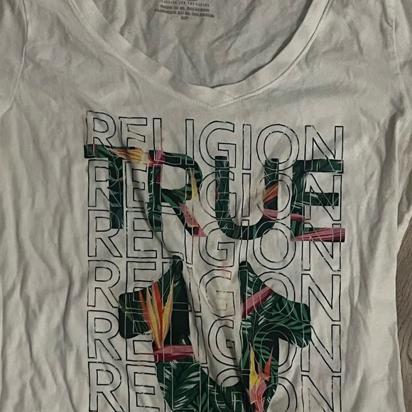 True Religion Women's White Tee with Graphic Design - Picture 3 of 5